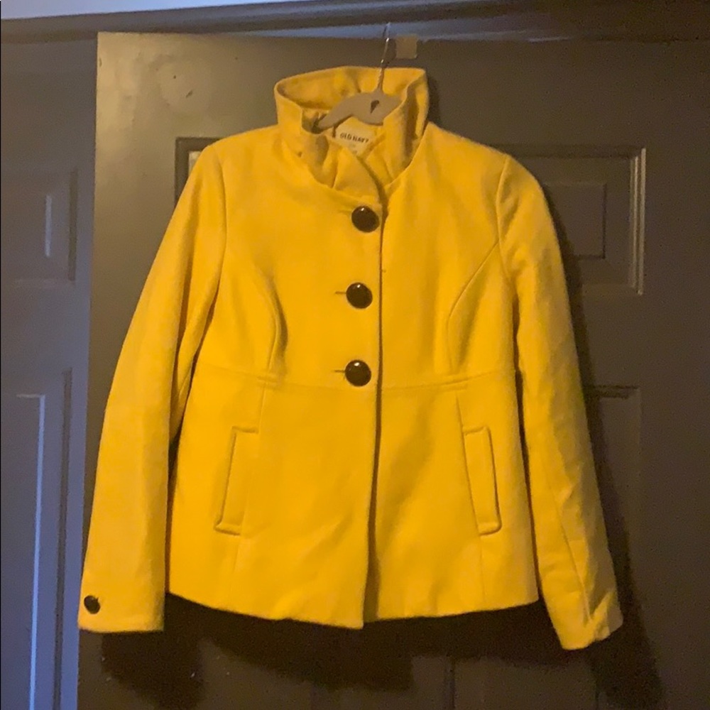 Sunshine yellow wool coat.
